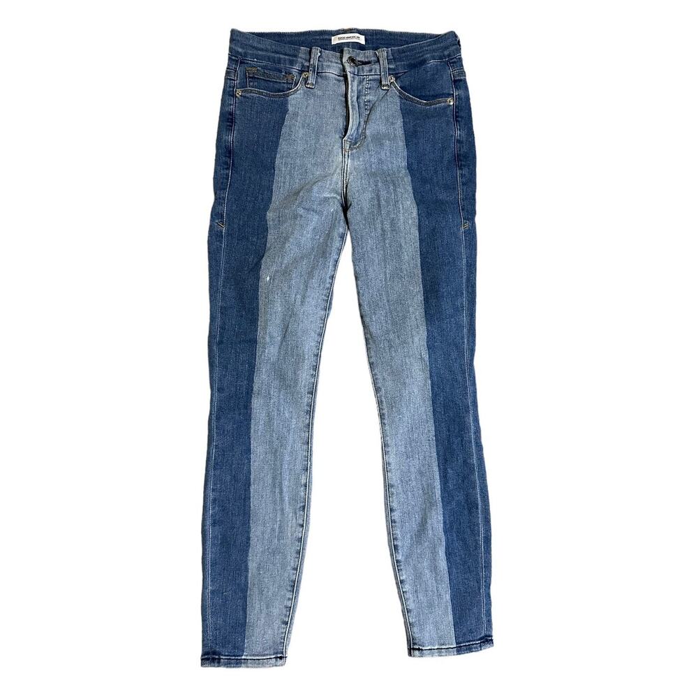 Good American size 2 Skinny Jeans Good Legs High Rise Two Tone Blue Denim Crop